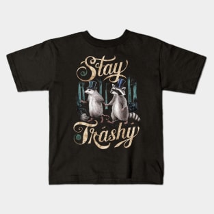 Vintage Stay Trashy Funny Possum And Raccoon Lovers Kids T-Shirt